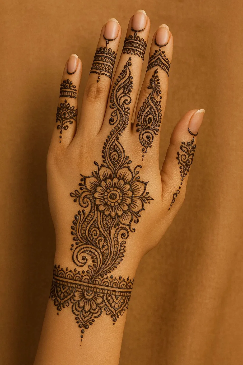 back side hand mehndi design photo