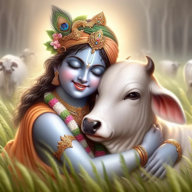 Krishna With Cow Photo