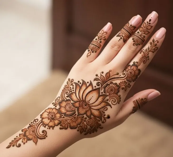 modern back hand mehndi design