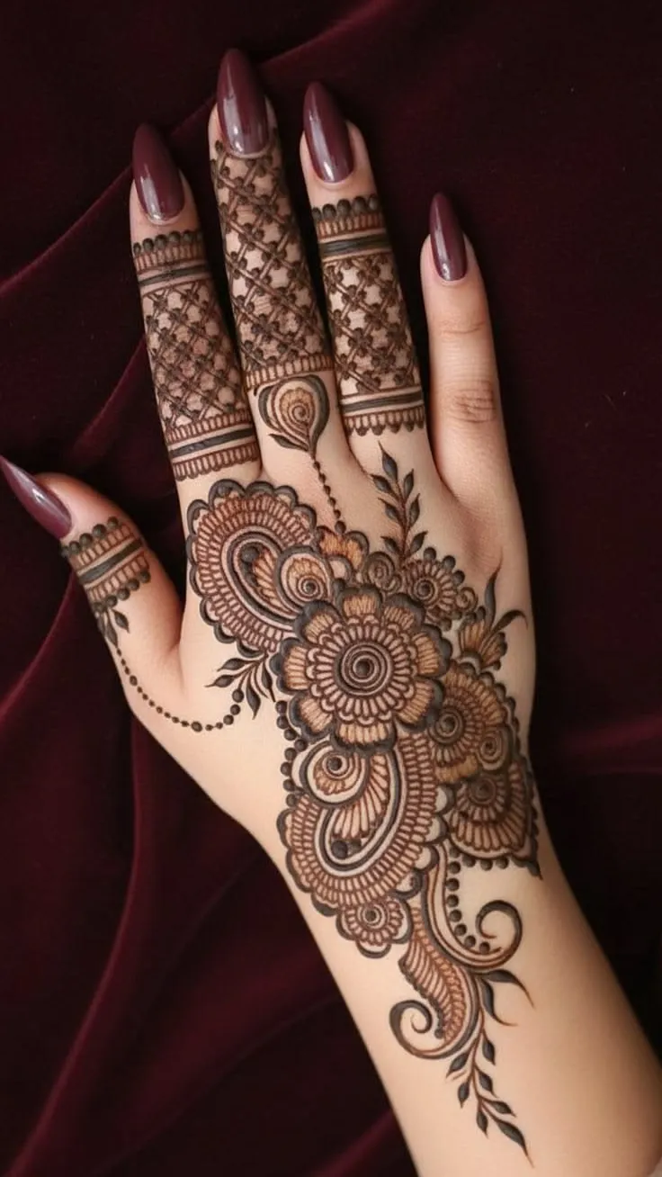modern back hand mehndi design pic